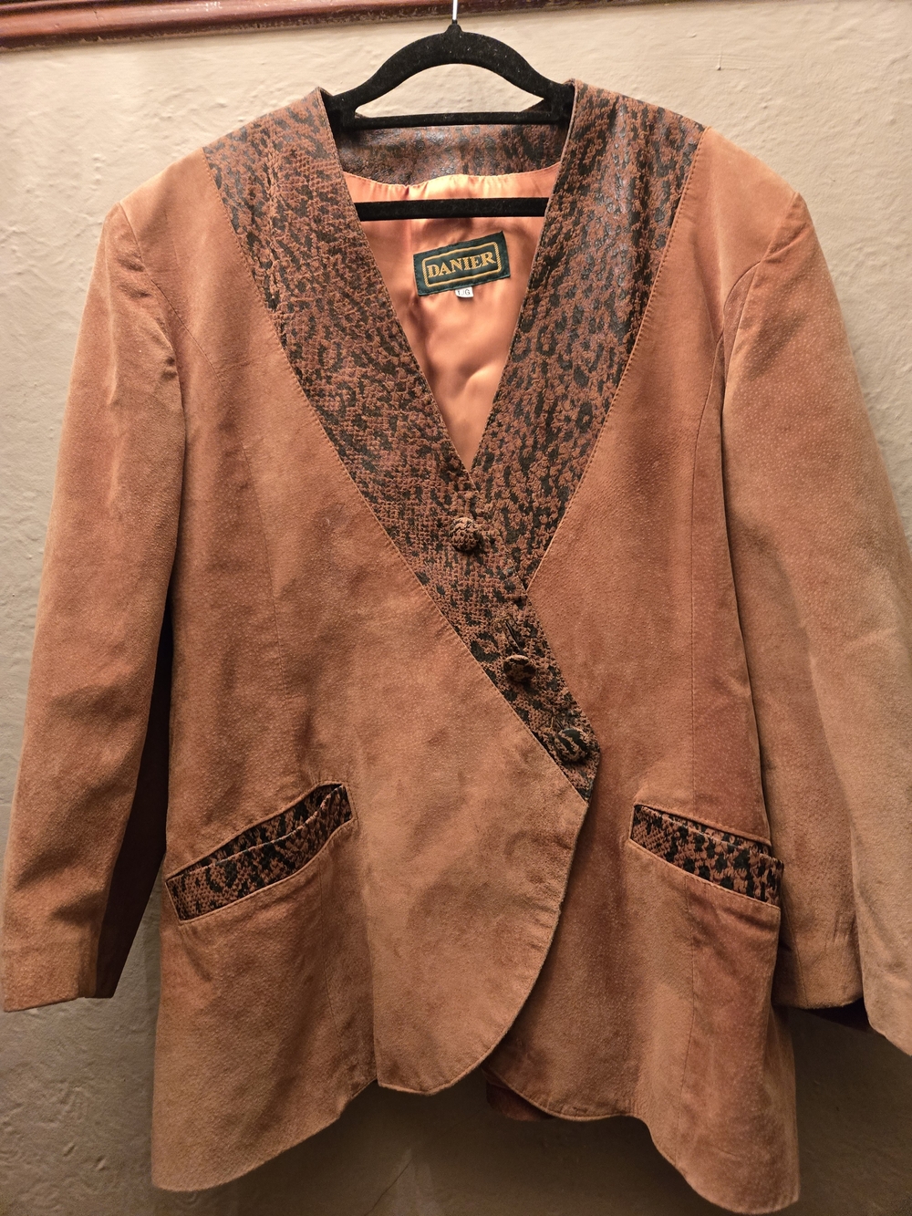 Vintage Danier Suede Leather Blazer Jacket LG Snake Print Western 90s - Picture 6 of 11